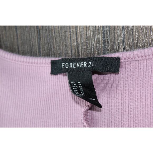 Forever 21 Ribbed Mauve 3/4 Sleeve Henley T-Shirt Cropped Neutral Medium - Picture 2 of 7